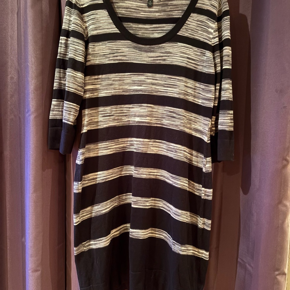 Striped Black and Cream with a hint of pink, Women's Sweater Dress